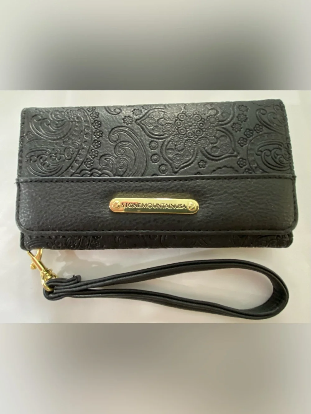 Stone Mountain  Embossed Leather Wristlet Wallet with Gold Hardware